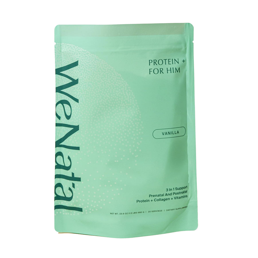 WeNatal Protein for Him vanilla bottle on counter supports daily wellness