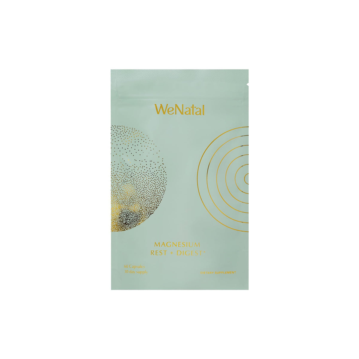 WeNatal Rest + Digest bottle with capsules for relaxation and digestion support.