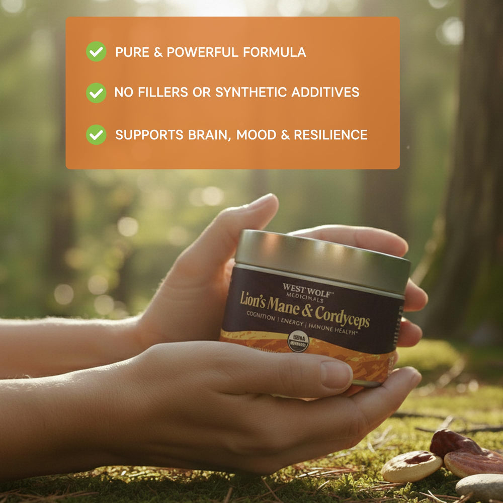 West Wolf Medicinals ingredient scoop and powder texture in premium extract.