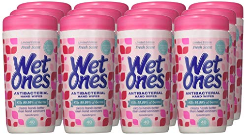 Wet Ones Fresh Scent with aloe for gentle skin conditioning during use.