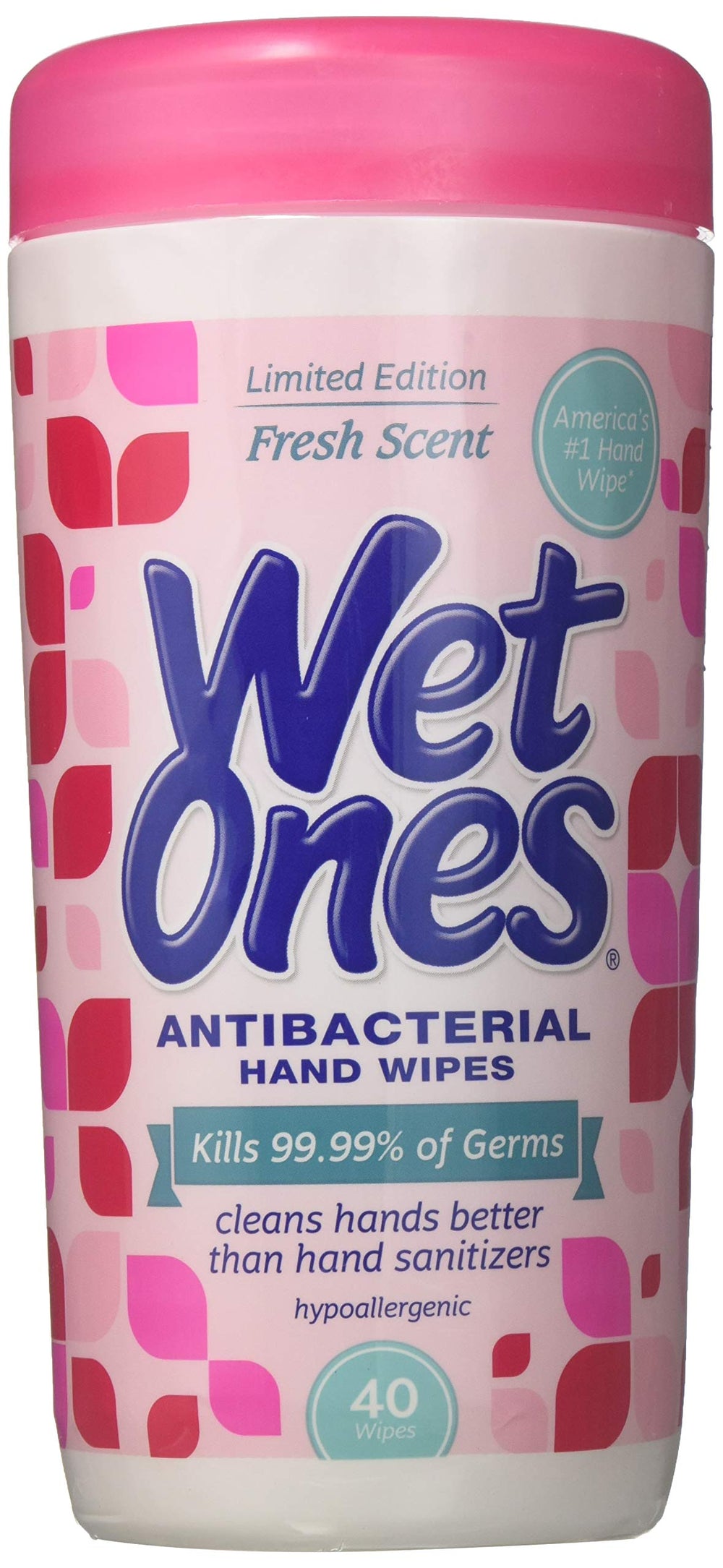 Wet Ones Fresh Scent canister in car cup holder for on-the-go sanitizing.