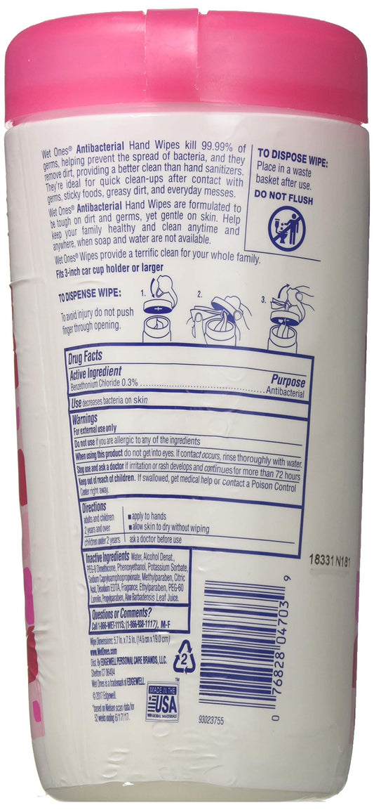 Close-up of thick, soft Wet Ones wipes ready for quick cleanup.