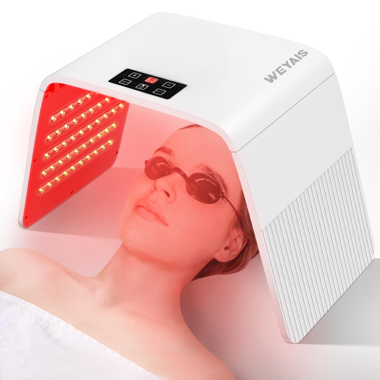 weyais red-light therapy mask offers full-face coverage for convenient at-home skincare and a calmer-looking complexion.