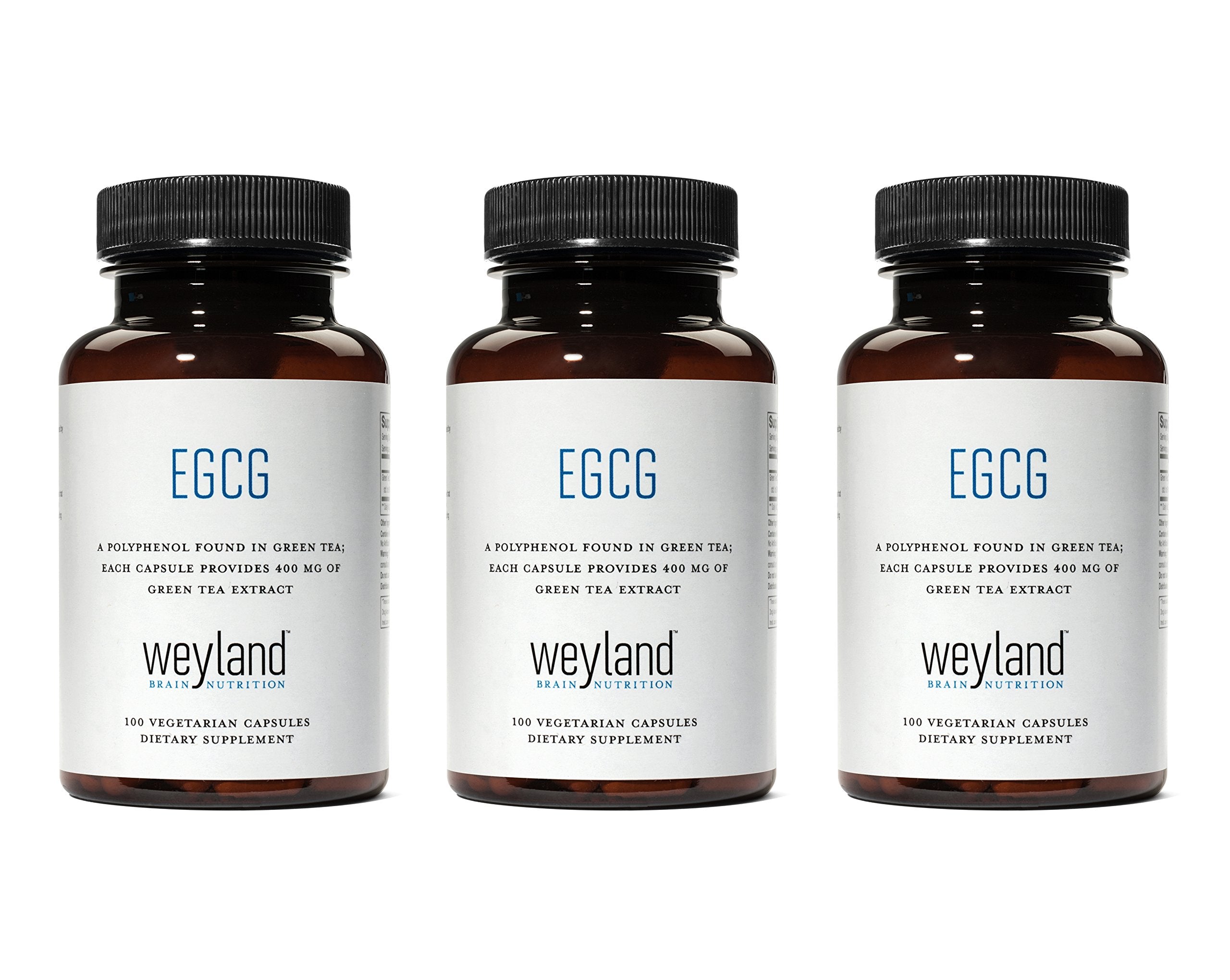 Weyland EGCG bottle front showing vegan, gluten-free antioxidant option.