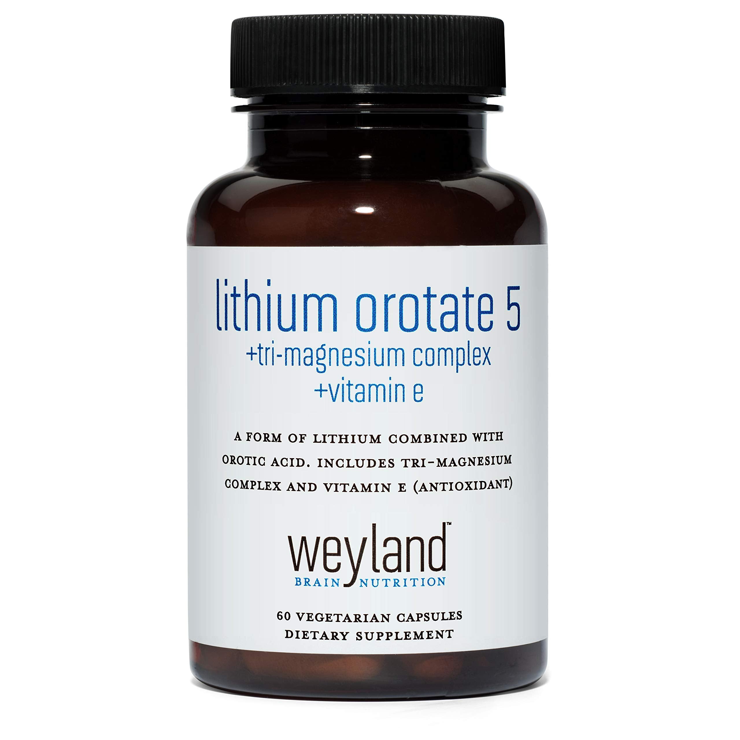 Weyland Lithium Orotate 5mg bottle pour for precise daily dosing.