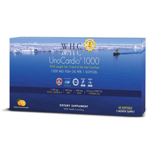 WHC UnoCardio 1000 bottle front highlighting orange flavor and purity.
