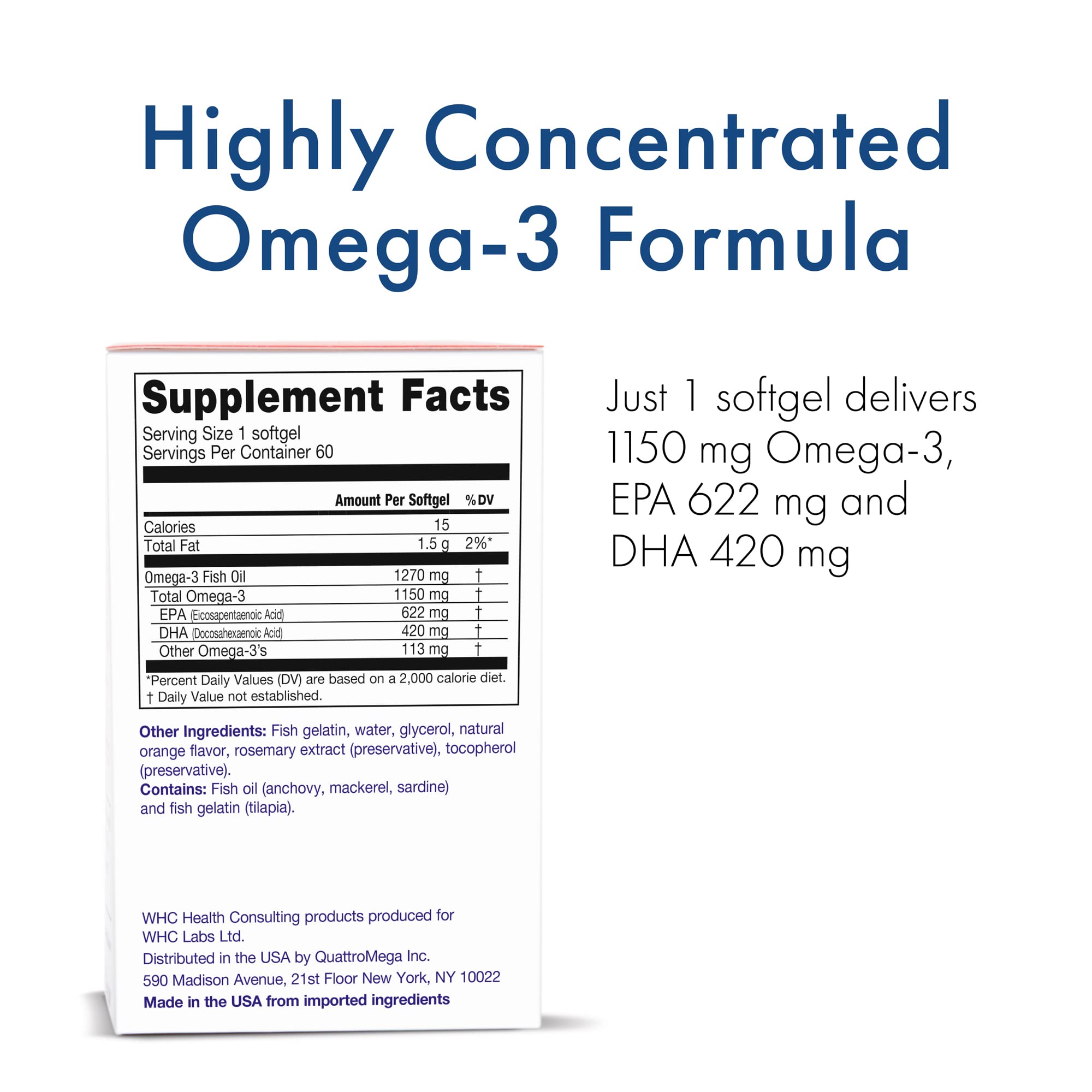 WHC UnoCardio X2 softgels in bottle illustrate easy daily dosage for heart and brain health.