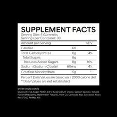 Whippy Brands Creatine Gummies bottle front showing strawberry watermelon flavor.