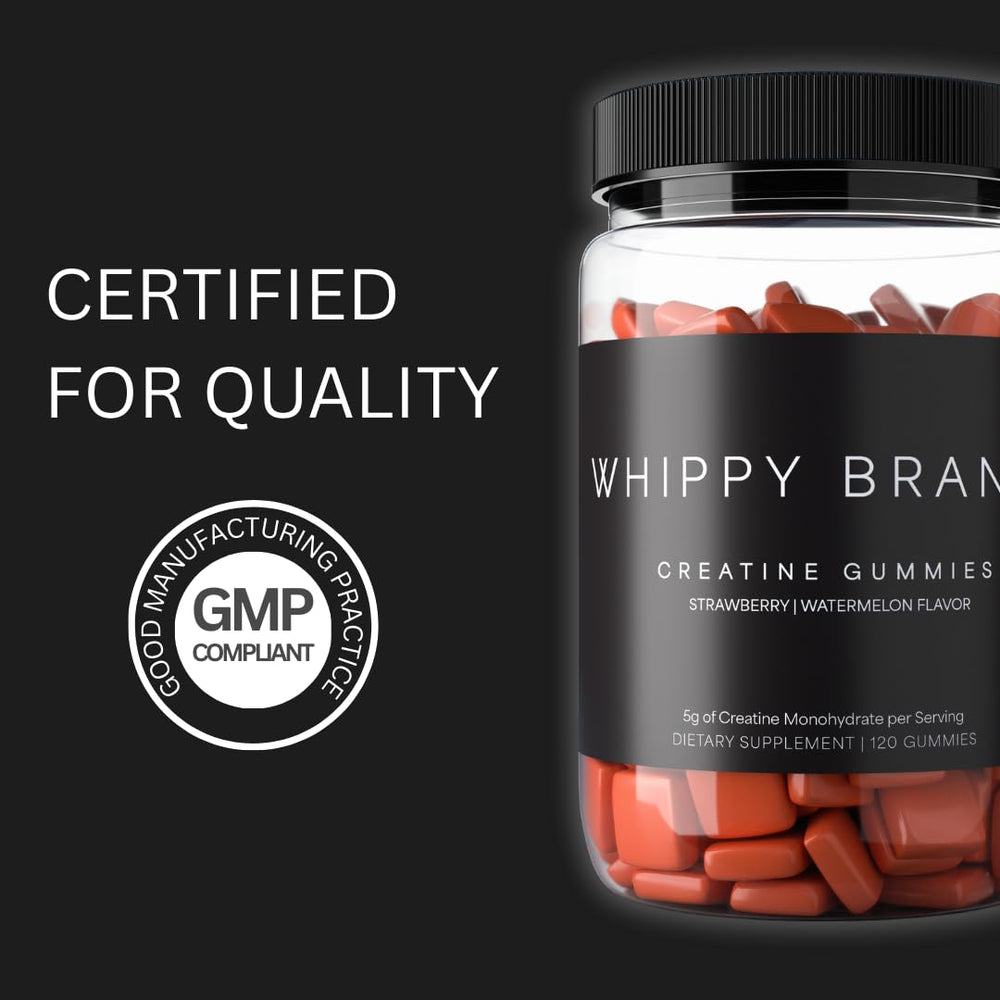 Whippy Brands Creatine Gummies on-the-go for easy daily dosing.