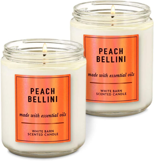 White Barn Peach Bellini single wick candle enhances rooms with bright fragrance and essential oils