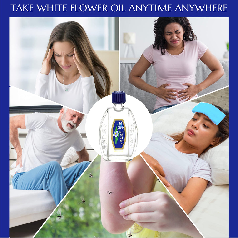 White Flower Balm Oil multi-pack display emphasizes value for families.