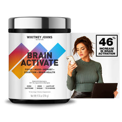 Whitney Johns Brain Activate bottle shown for long-lasting focus and mental clarity.