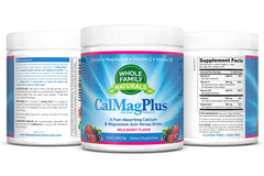 Whole Family Naturals CalMag Plus steaming cup prepared with hot water for a calming evening ritual.