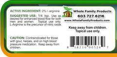 Whole Family Products Arginine Cream packaging highlighting twice-daily use
