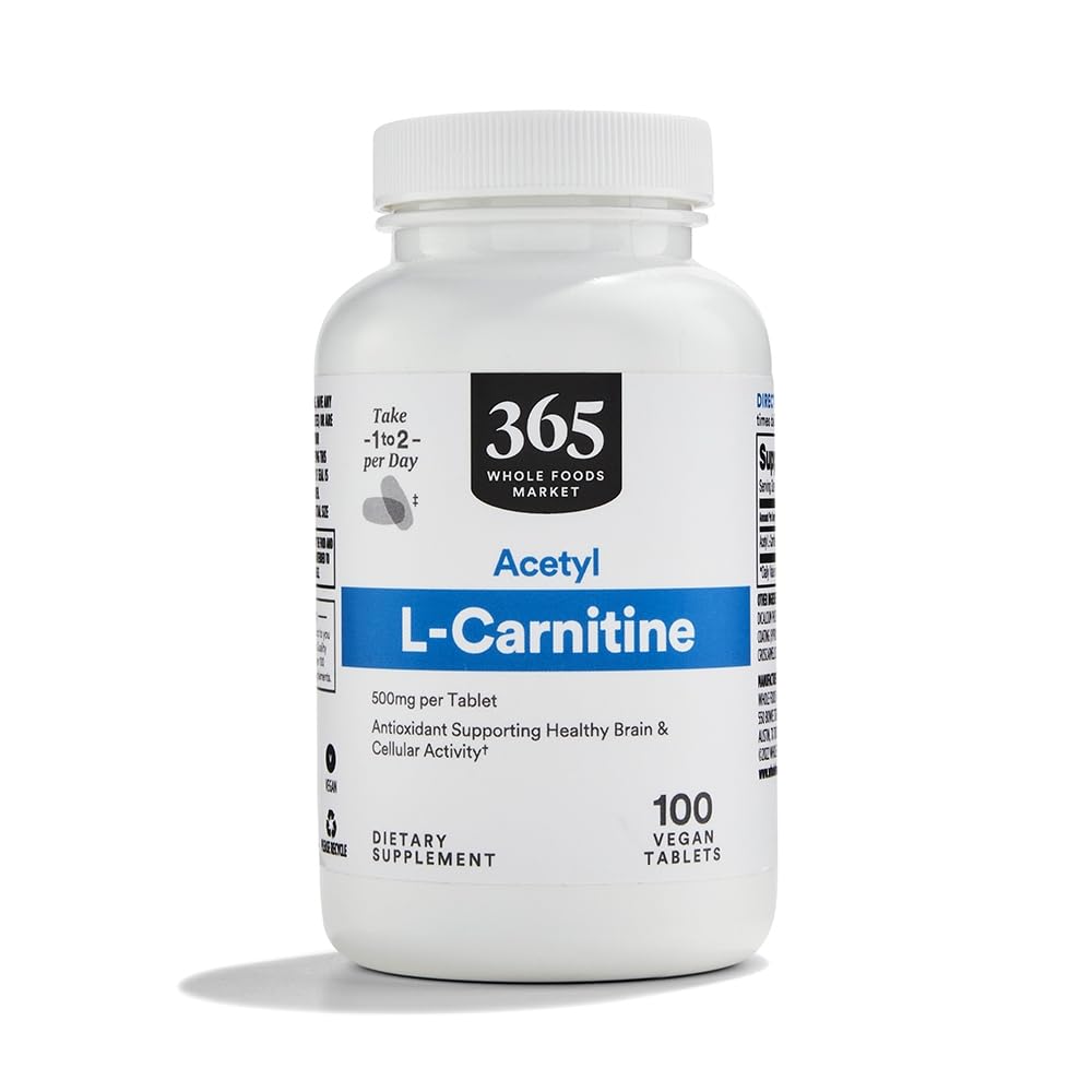 Whole Foods Market Acetyl L-Carnitine 500mg bottle supports daily cognitive function.