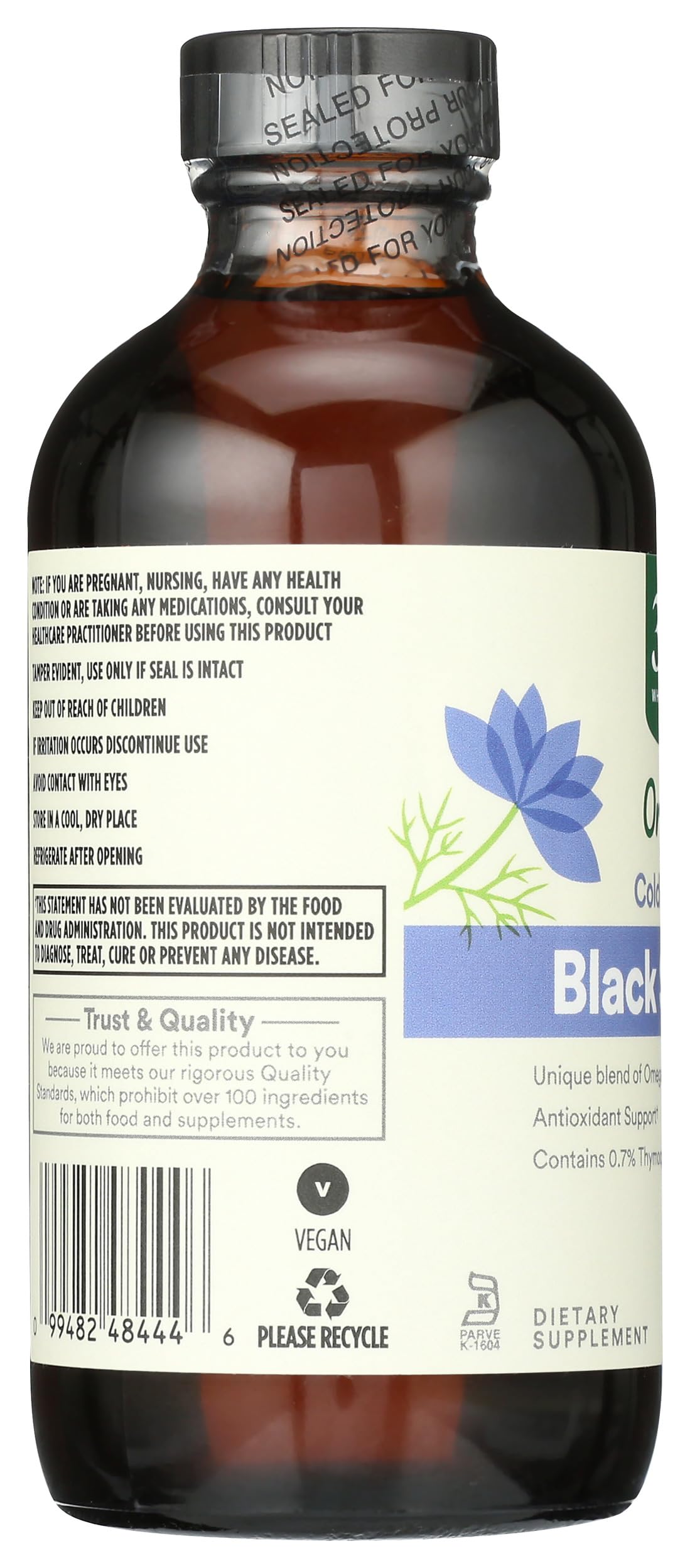 Whole Foods Market Organic Black Seed Oil pour demonstrates easy daily dosage
