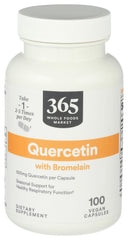 Whole Foods Market Quercetin with Bromelain bottle front view for seasonal support
