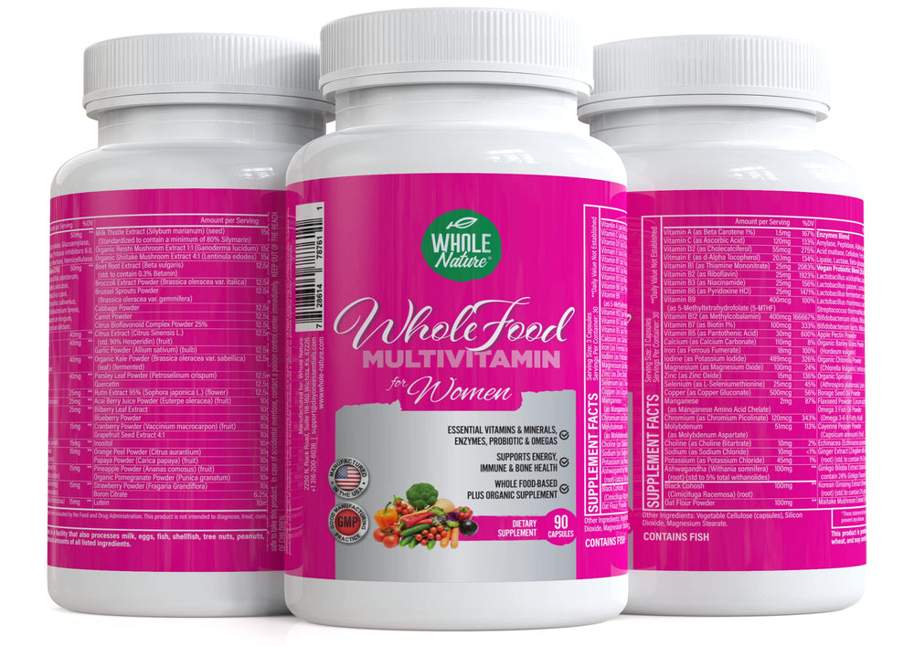 Whole Nature made-in-USA GMP label communicates safe manufacturing.