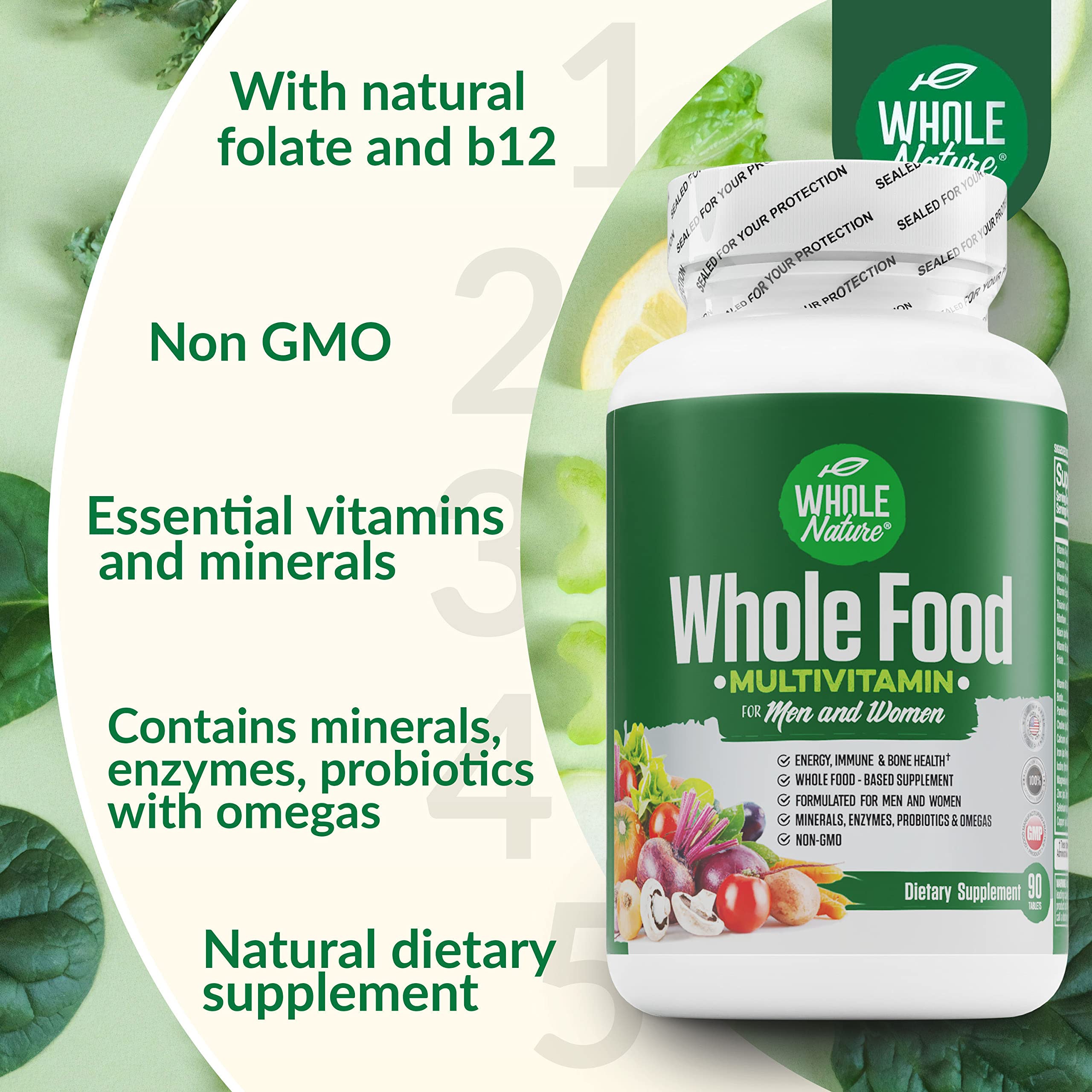 Three daily tablets from Whole Nature multivitamin for convenient daily use
