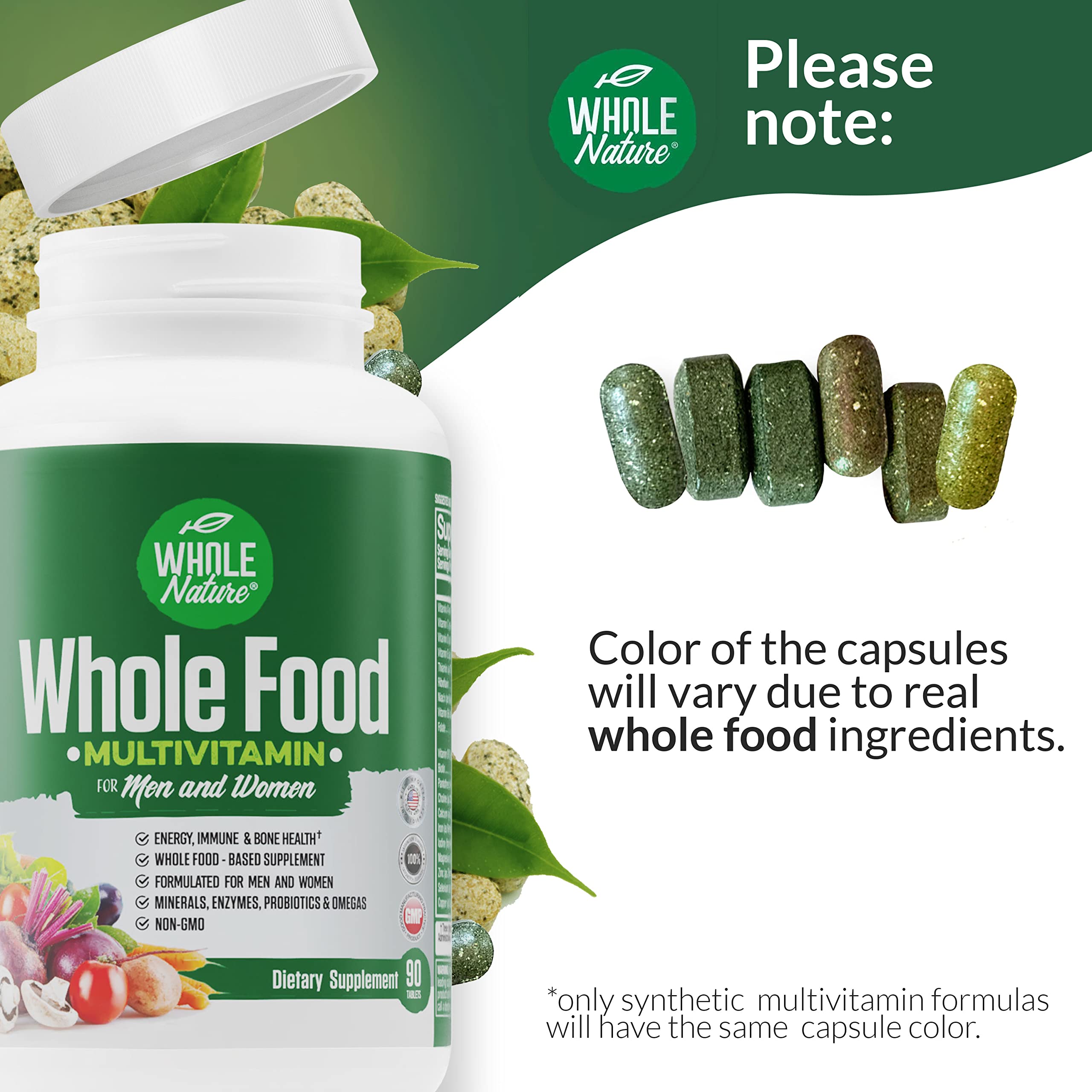 Greens and herbs blend in Whole Nature multivitamin for nutrient intake