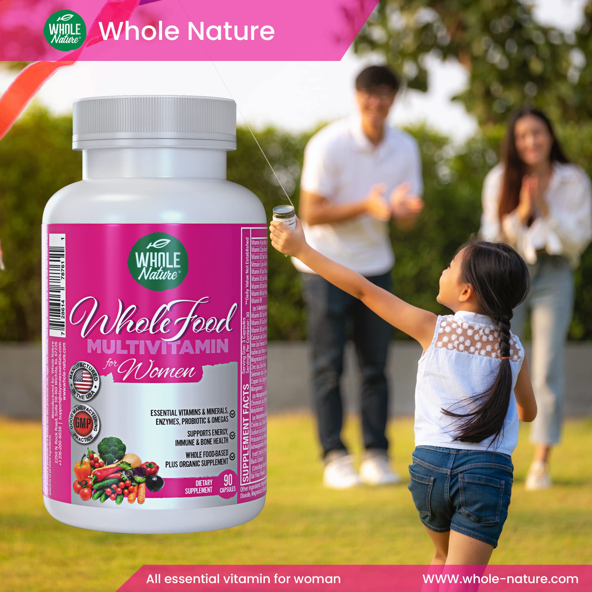 Whole Nature probiotic omega visual suggests gut and heart-friendly nutrients.