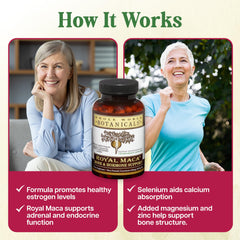 Whole World Botanicals Royal Maca Bone & Hormone label closeup highlights 120 capsules.