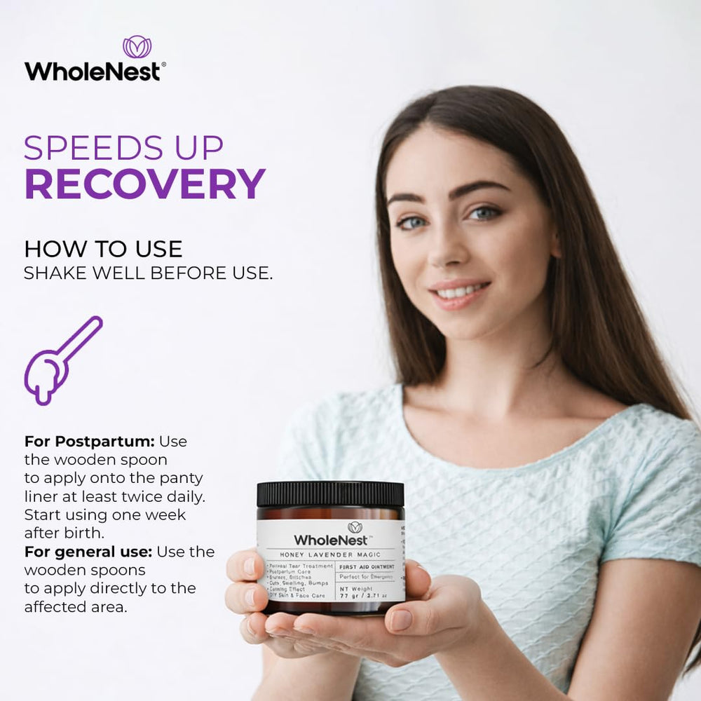 WholeNest Organic postpartum essentials kit shown in packaging for new moms.