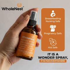 WholeNest postpartum spray used as room mist for calming ambiance.
