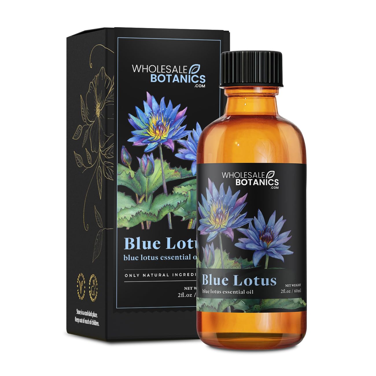 Wholesale Botanics Blue Lotus Essential Oil bottle for mood uplift aroma.