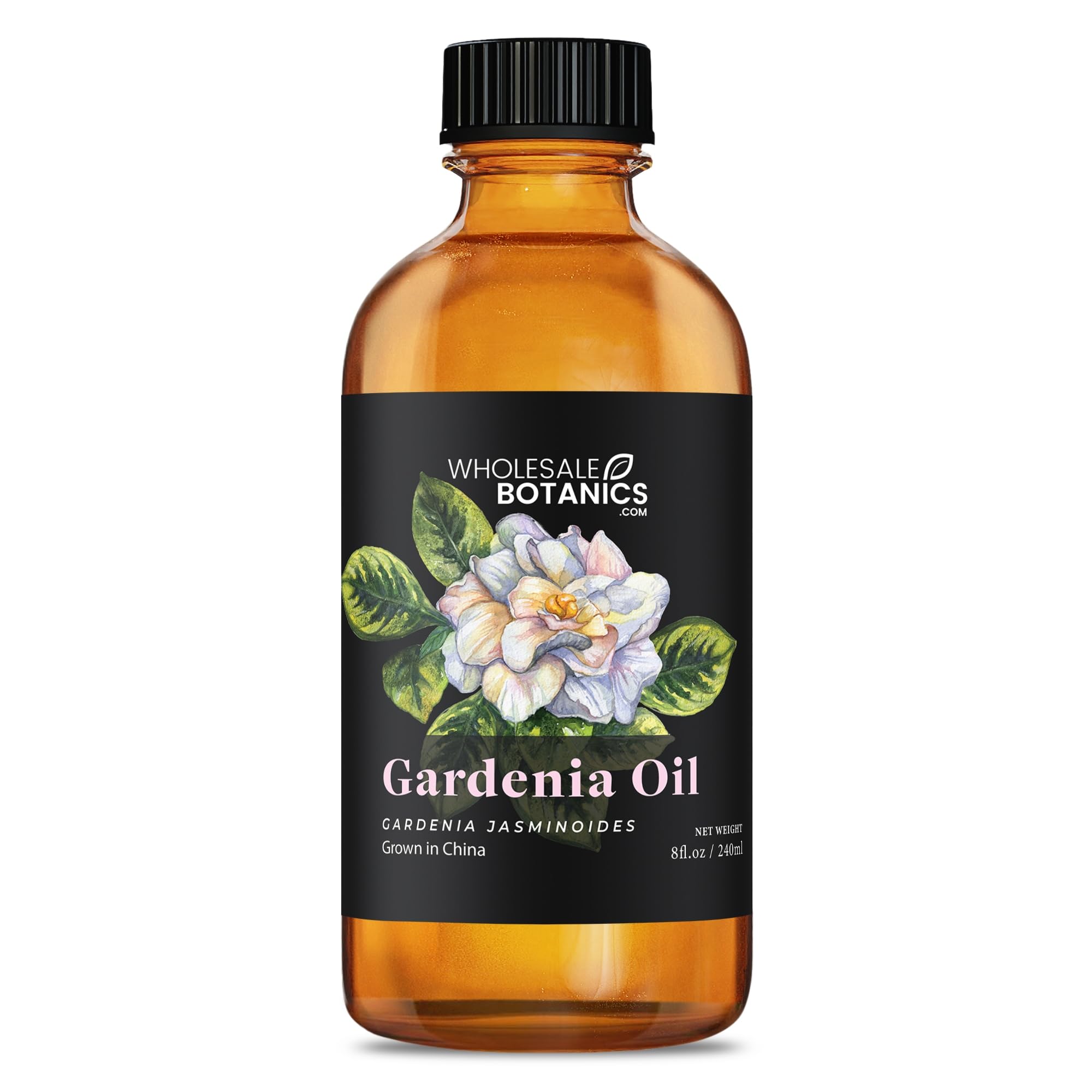 Wholesale Botanics Gardenia Essential Oil label close-up highlighting premium quality.