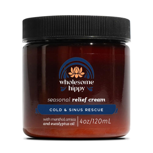 Wholesome Hippy Menthol & Eucalyptus Comfort Balm bottle with cooling, minty scent.