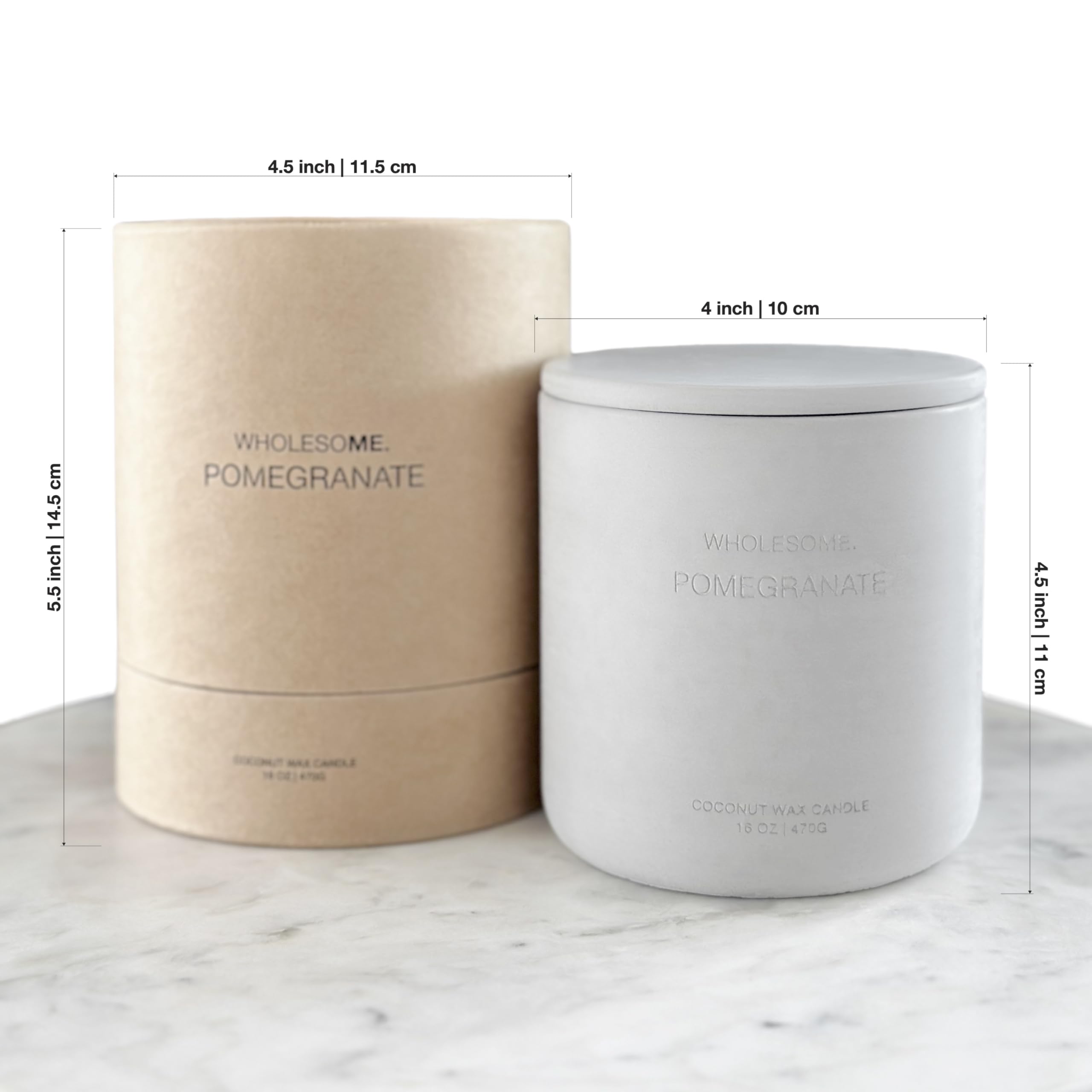 WHOLESOME Pomegranate candle label shows quality ingredients and clean burn.