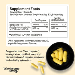 Wholesome Story Clean Label certification badge on Berberine packaging.