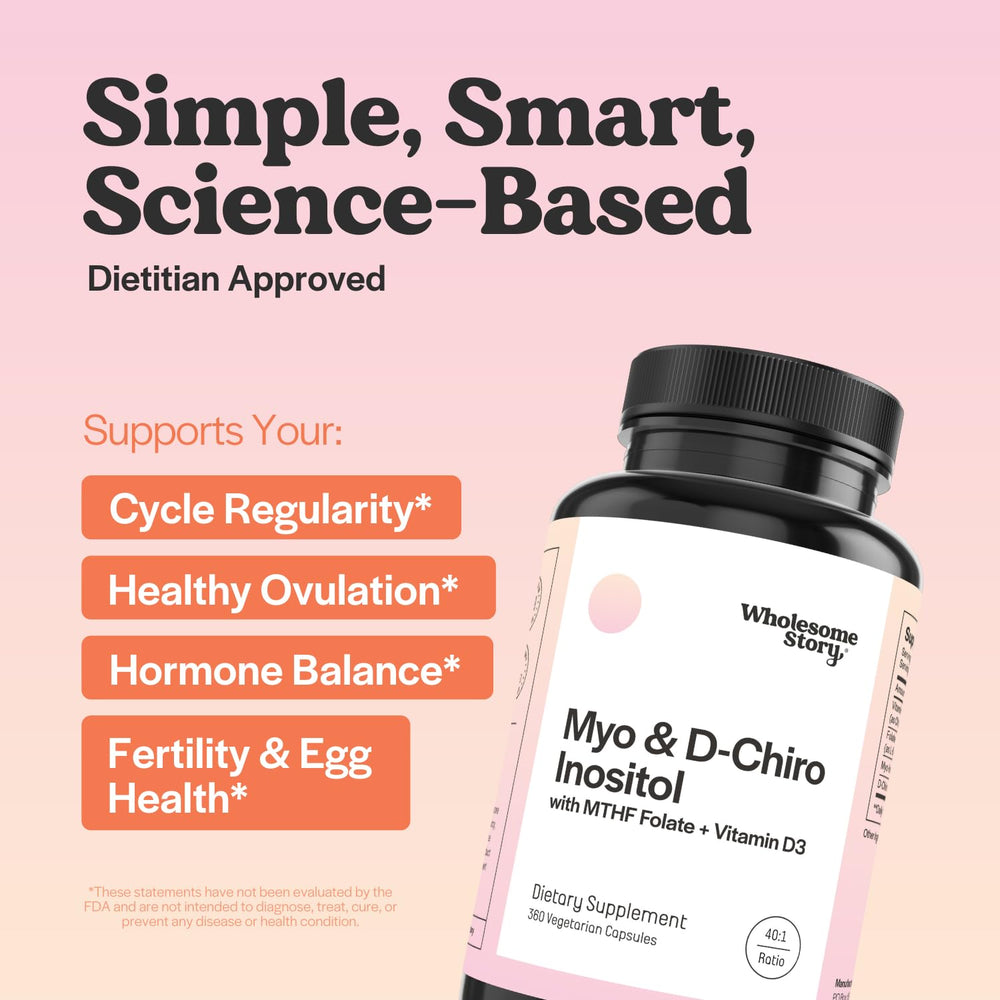 Wholesome Story D-Chiro-Inositol capsules jar highlights ovarian health benefits