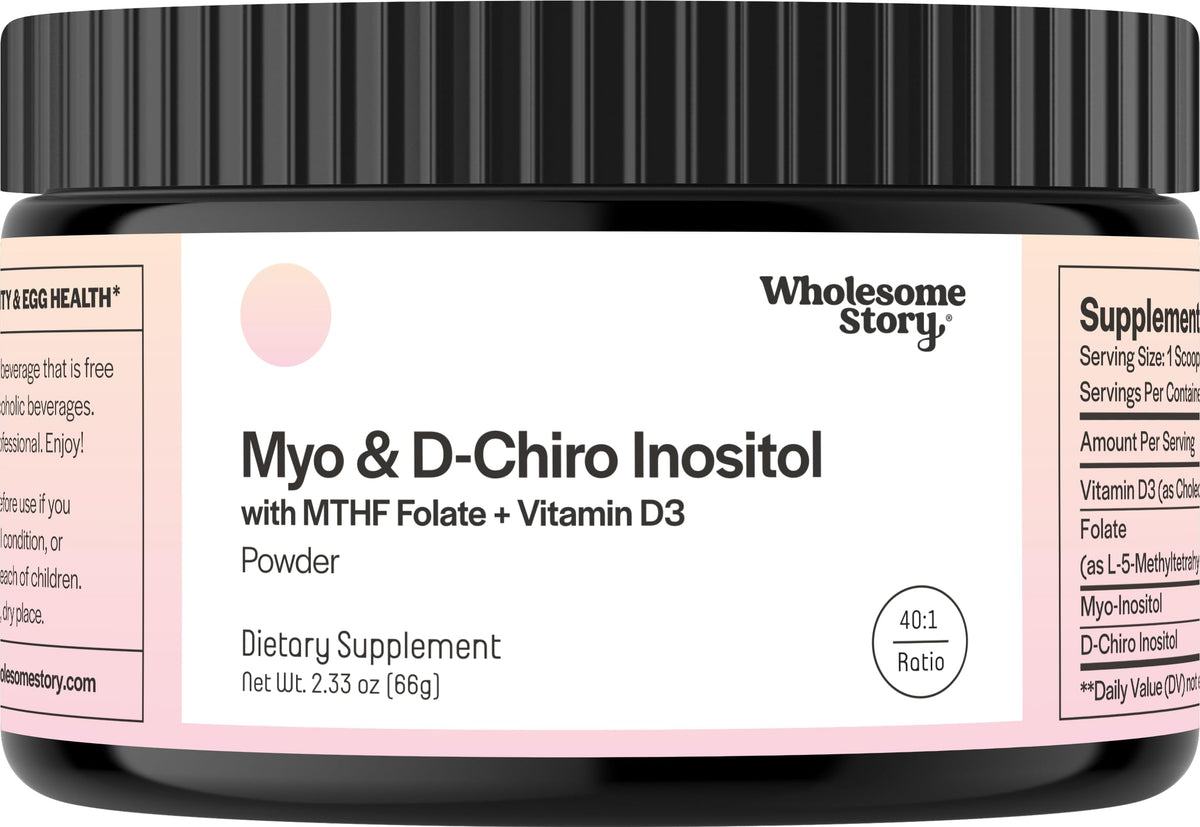 Wholesome Story Inositol powder bottle on shelf highlighting hormonal balance.