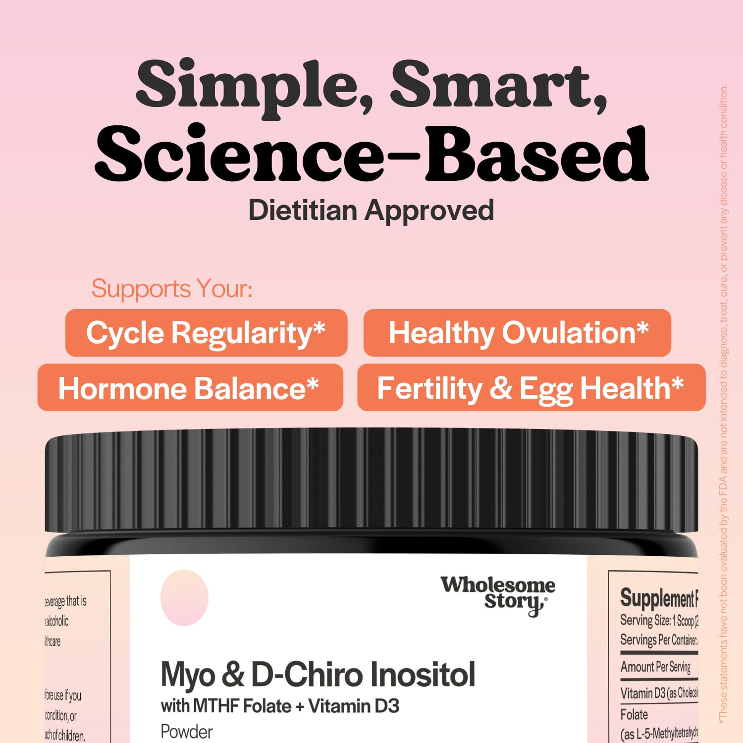 Wholesome Story Myo-Inositol & D-Chiro-Inositol duo in a measuring scoop.