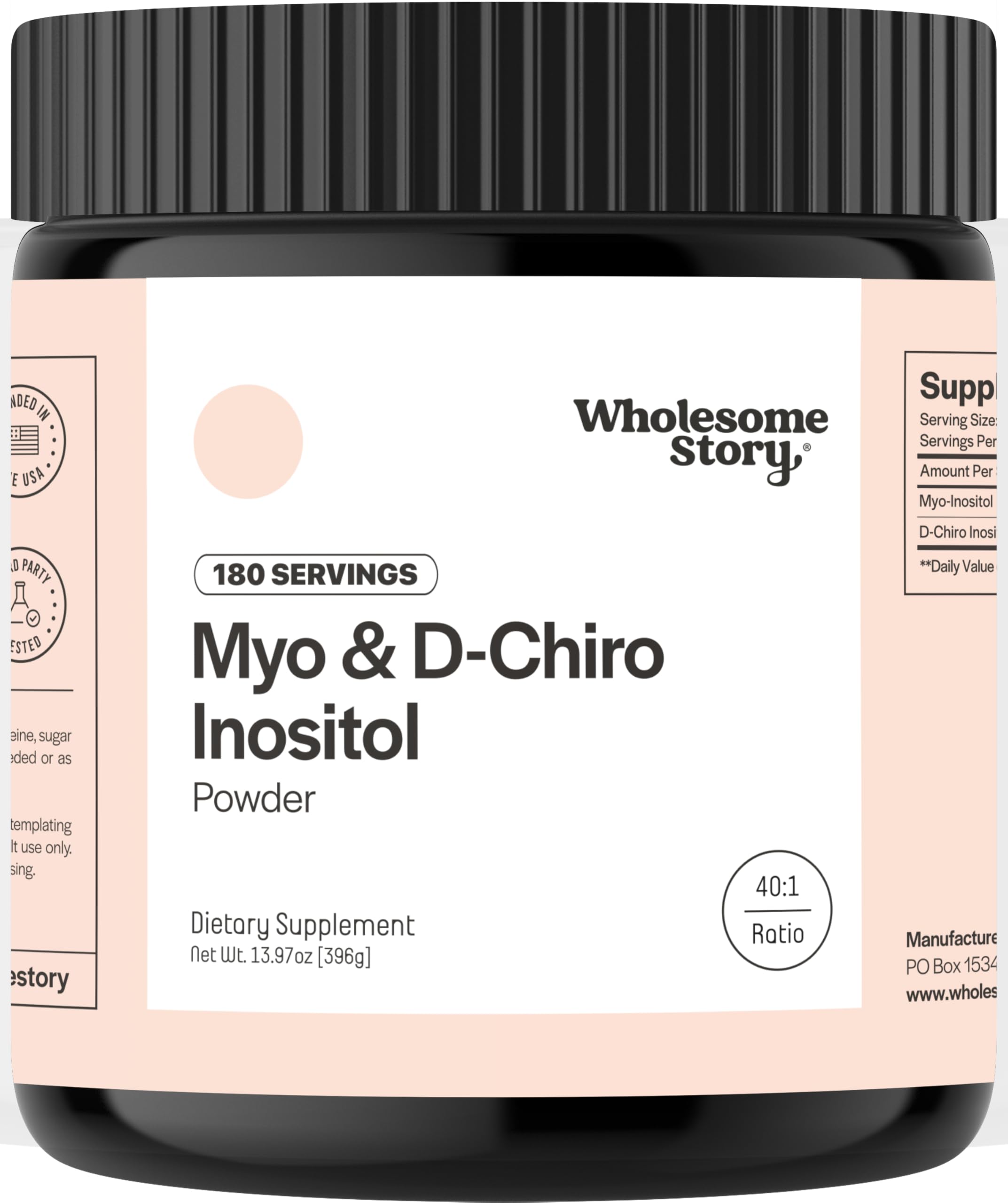 Wholesome Story Myo-Inositol & D-Chiro Inositol Powder for Women – Hormonal Balance, 40:1 Ratio, 180 Servings