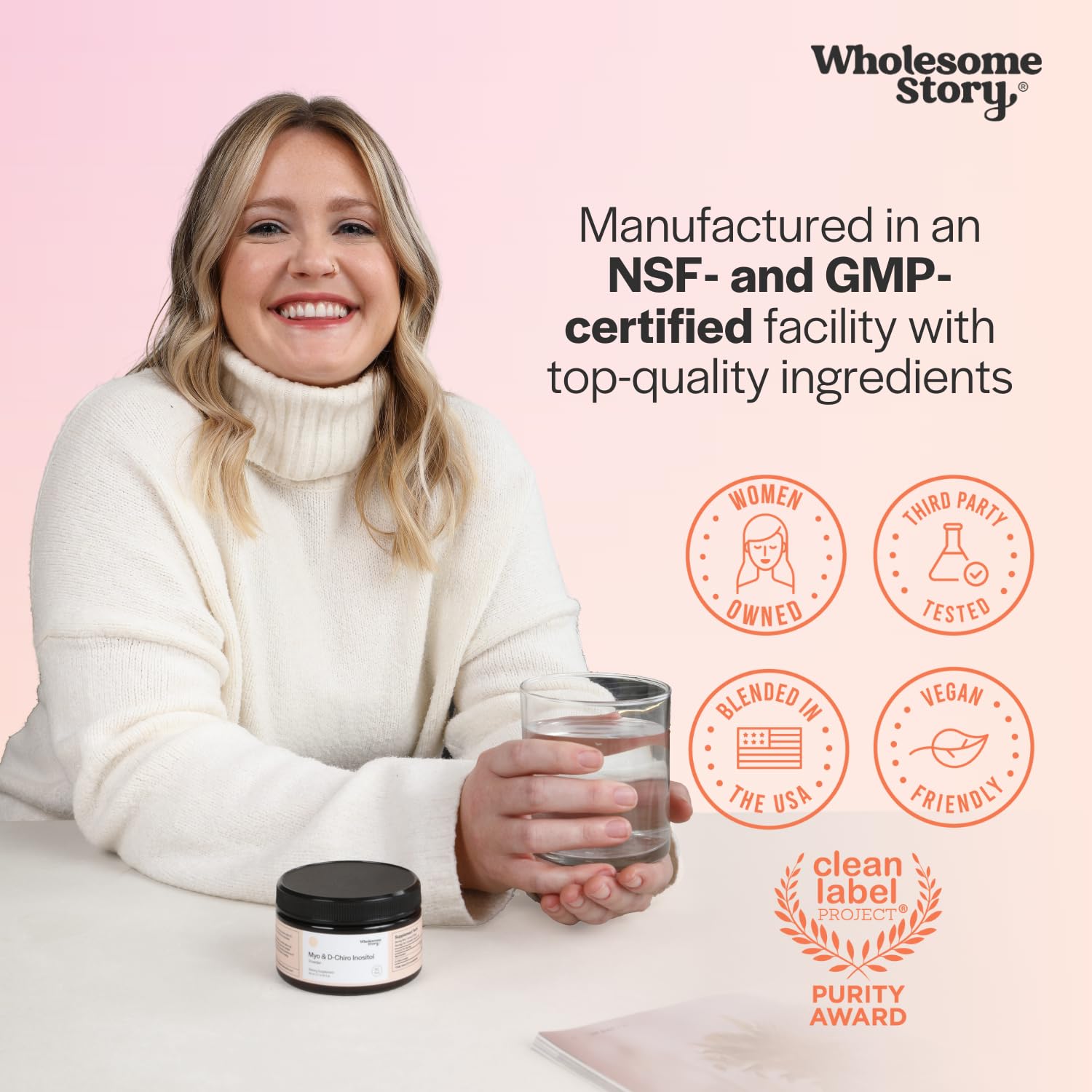 Wholesome Story Powder being stirred into a smoothie.
