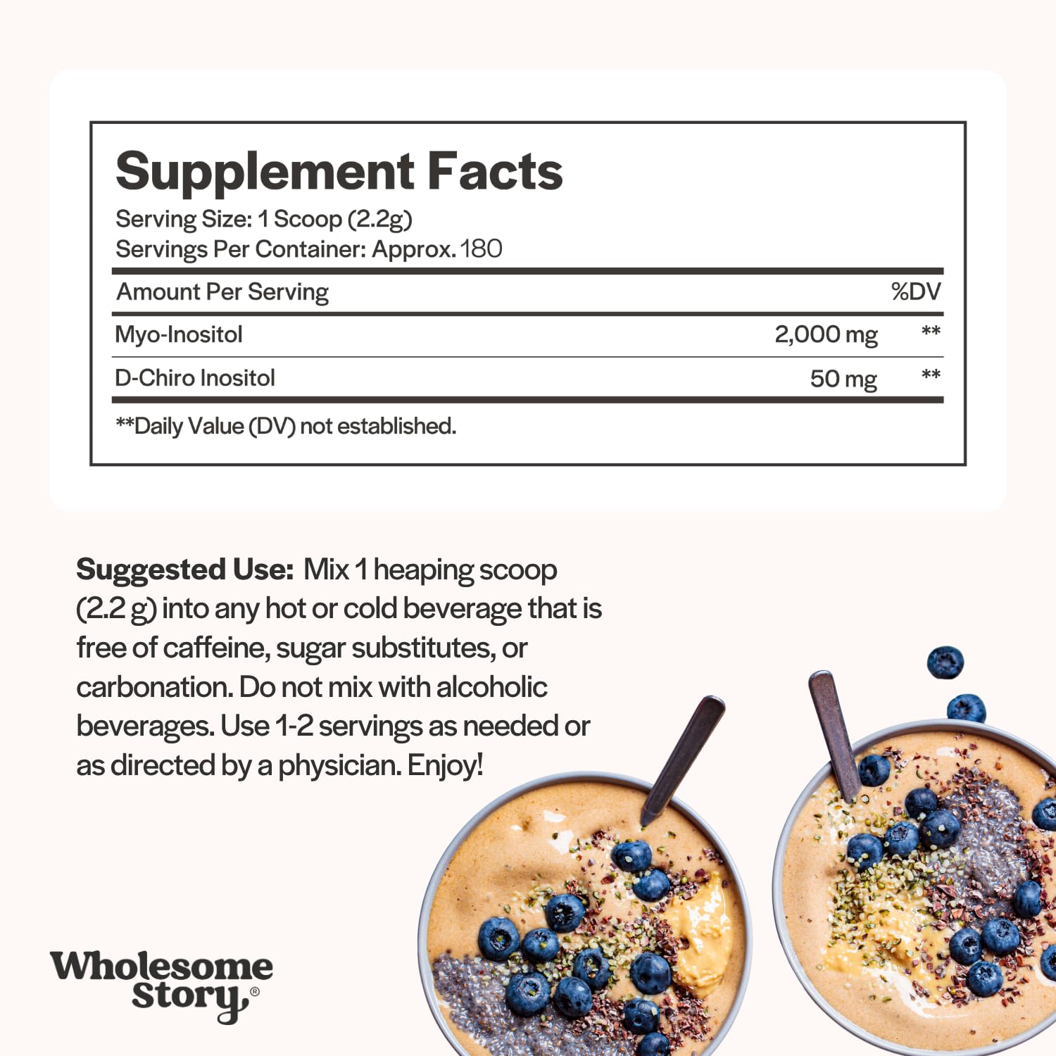 Wholesome Story Myo-Inositol & D-Chiro Inositol Powder for Women – Hormonal Balance, 40:1 Ratio, 180 Servings