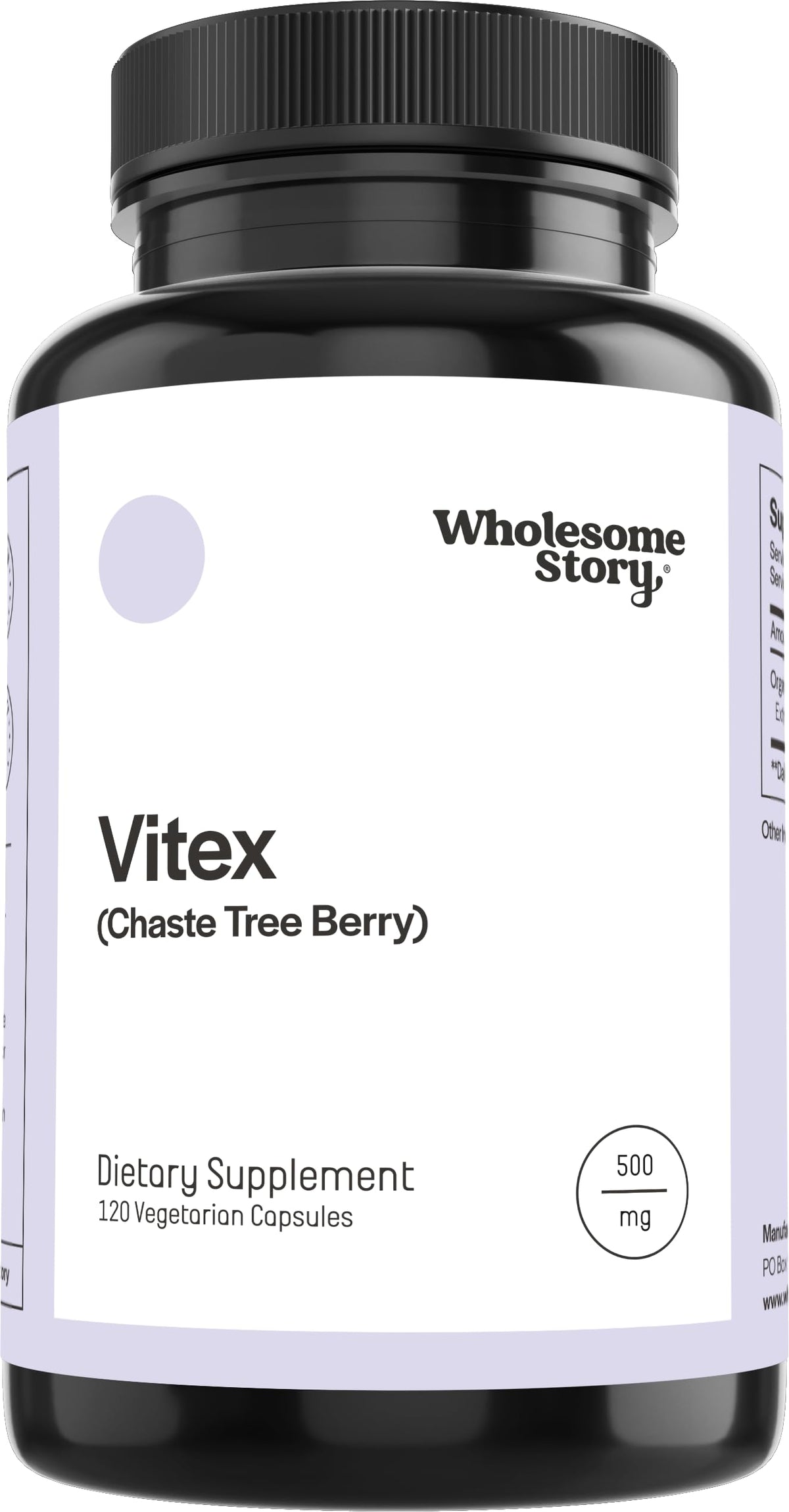 Wholesome Story Vitex bottle front highlighting herbal balance support.