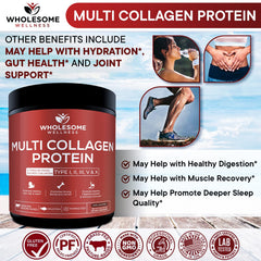 Wholesome Wellness Premium Multi Collagen wild-caught fish source emphasizes purity in sourcing.