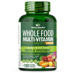 Wholesome Wellness Whole Food Multivitamin for Men bottle front view supports daily vitality