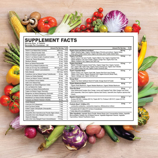 Wholesome Wellness multivitamin tablets close-up shows compact, easy-to-swallow design