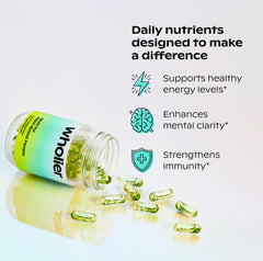 Wholier two-capsule daily dose ready for vegan wellness.