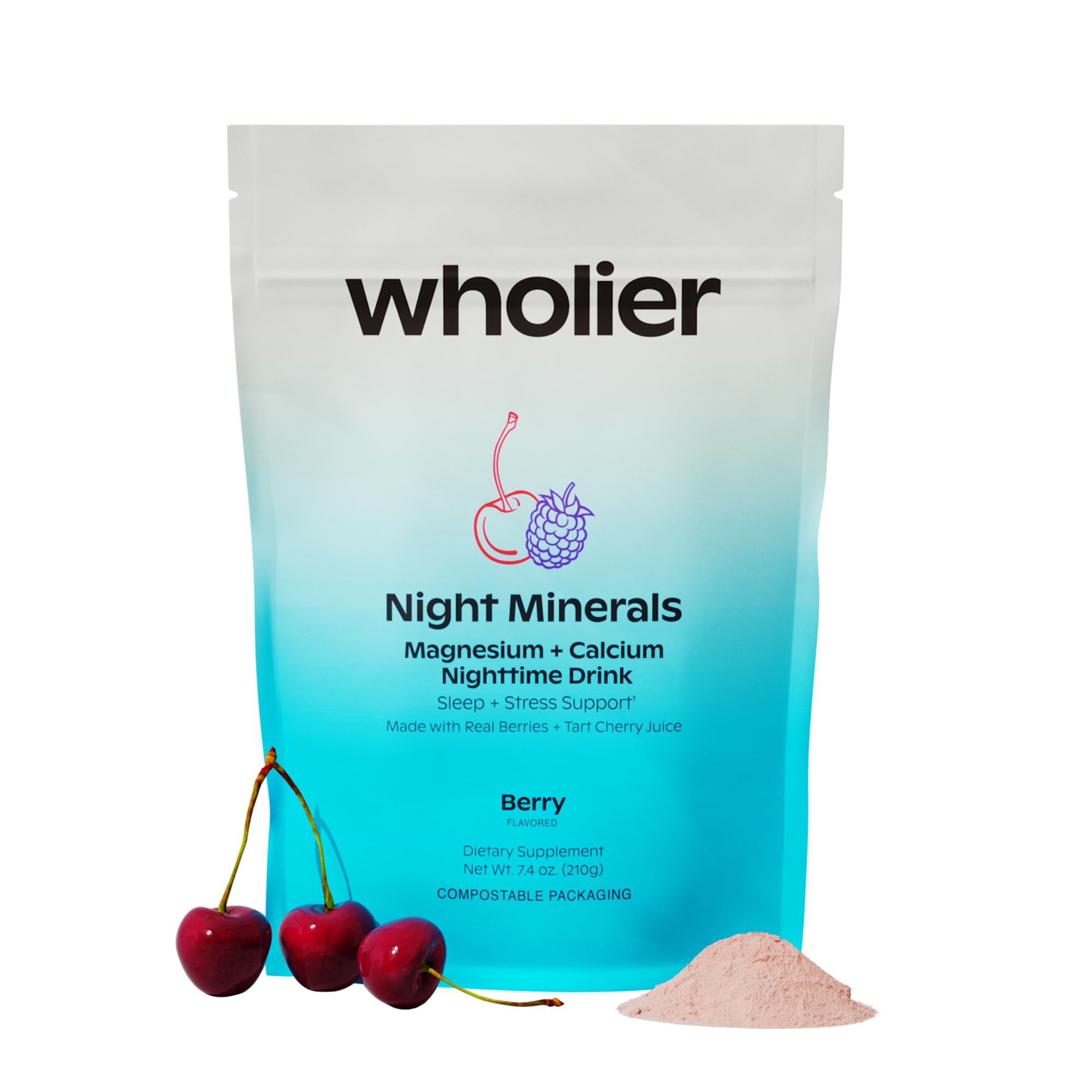 Wholier Night Minerals bottle shows magnesium glycinate for calming nighttime support