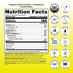 Wholier Organic Plant Protein packaging closeup communicates organic, clean labeled product.