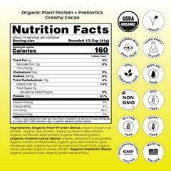 Wholier Plant Protein label close-up highlights clean ingredients.