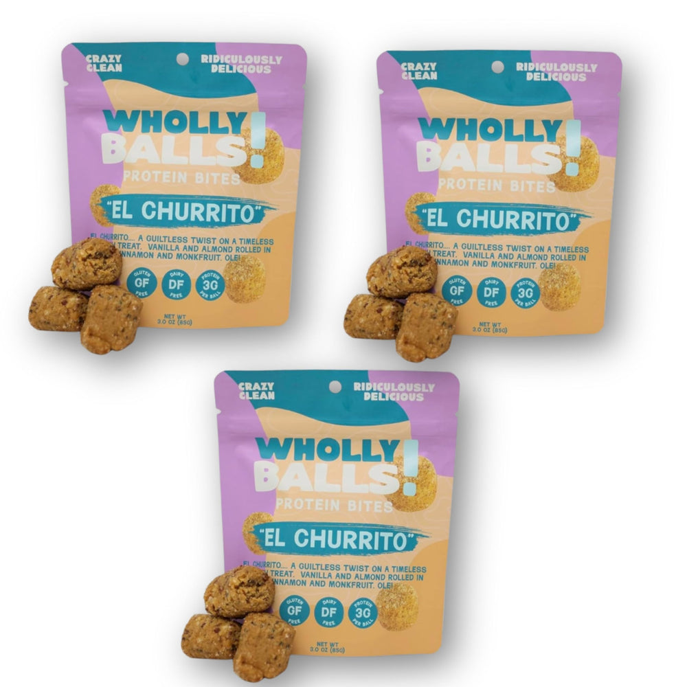 Wholly Balls El Churrito 3-pack: convenient energy bites for workouts and travel.