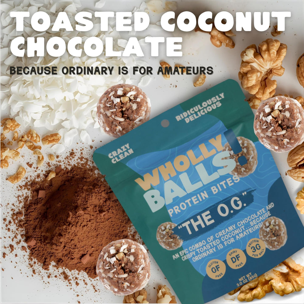 Wholly Balls Protein Bites mocha hazelnut flavor close-up with swirls