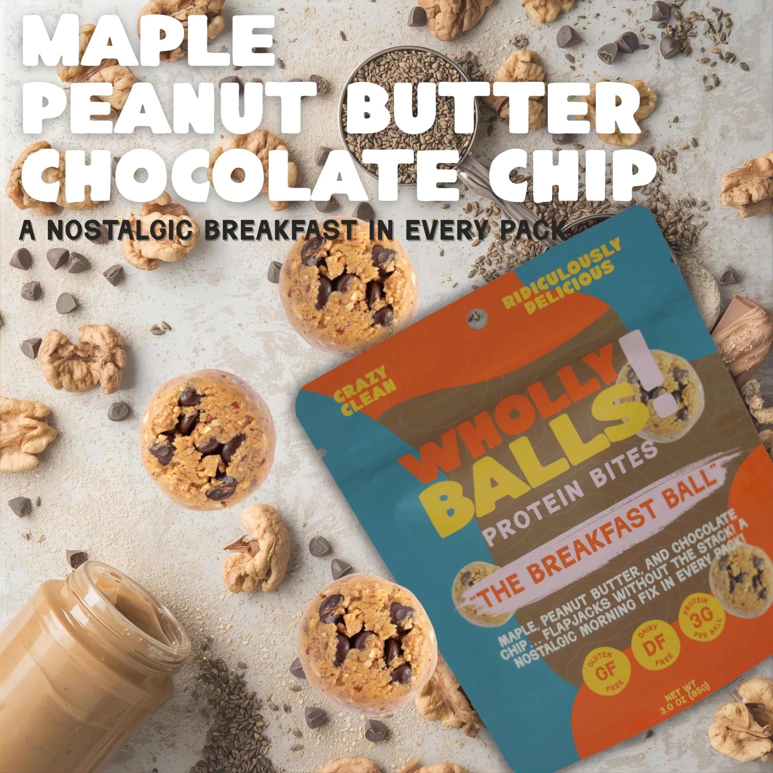 Wholly Balls Protein Bites pack of 3 for on-the-go snacking.